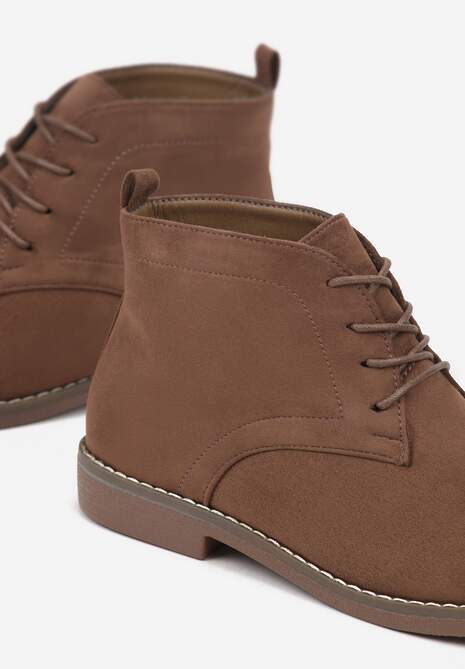 Ciemnobeżowe Botki z Sznurowaniem Wasicia