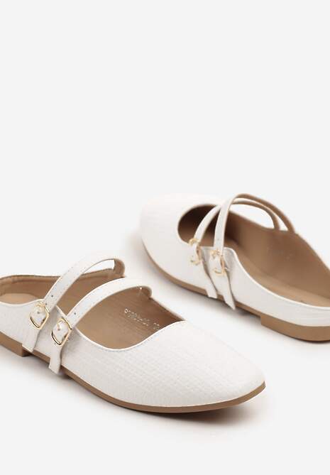 Białe Klapki Balerinki Ozdobione Paseczkami Davissae