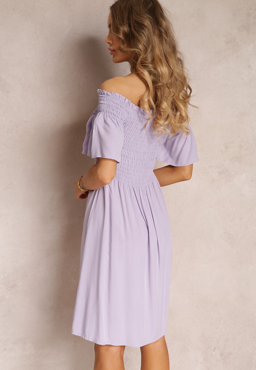 Fioletowa Sukienka Hiszpanka Mini z Wiskozy Folna