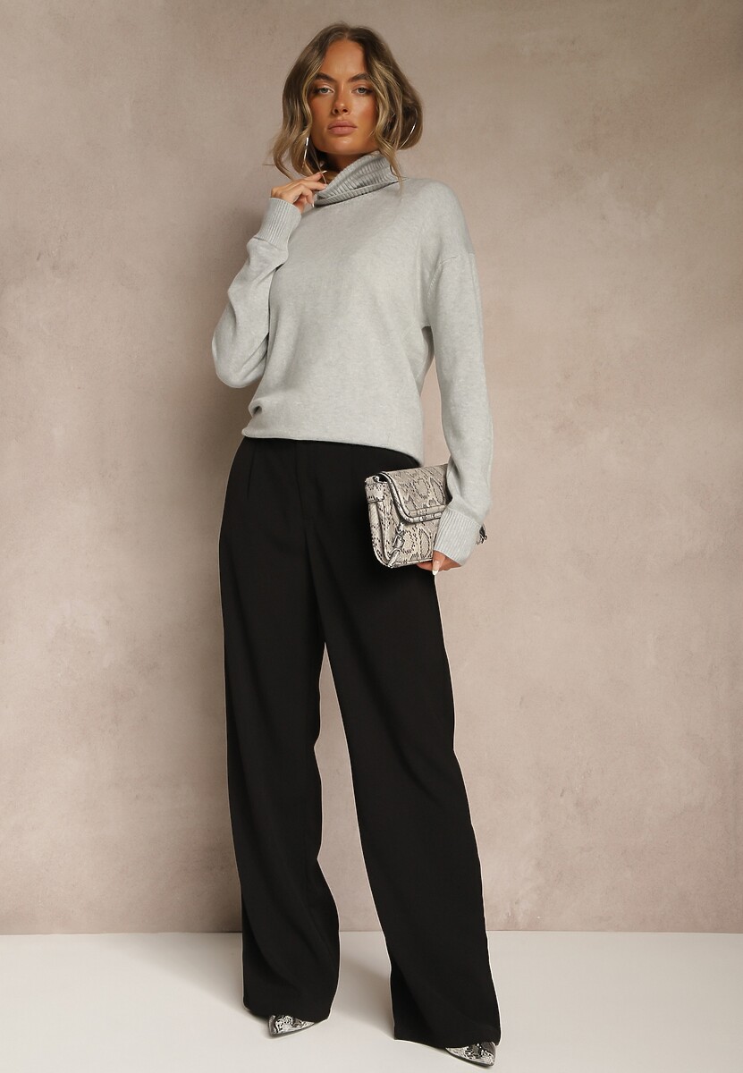 Szary Golf z Dodatkiem Kaszmiru z Przeszyciami po Bokach Avenella