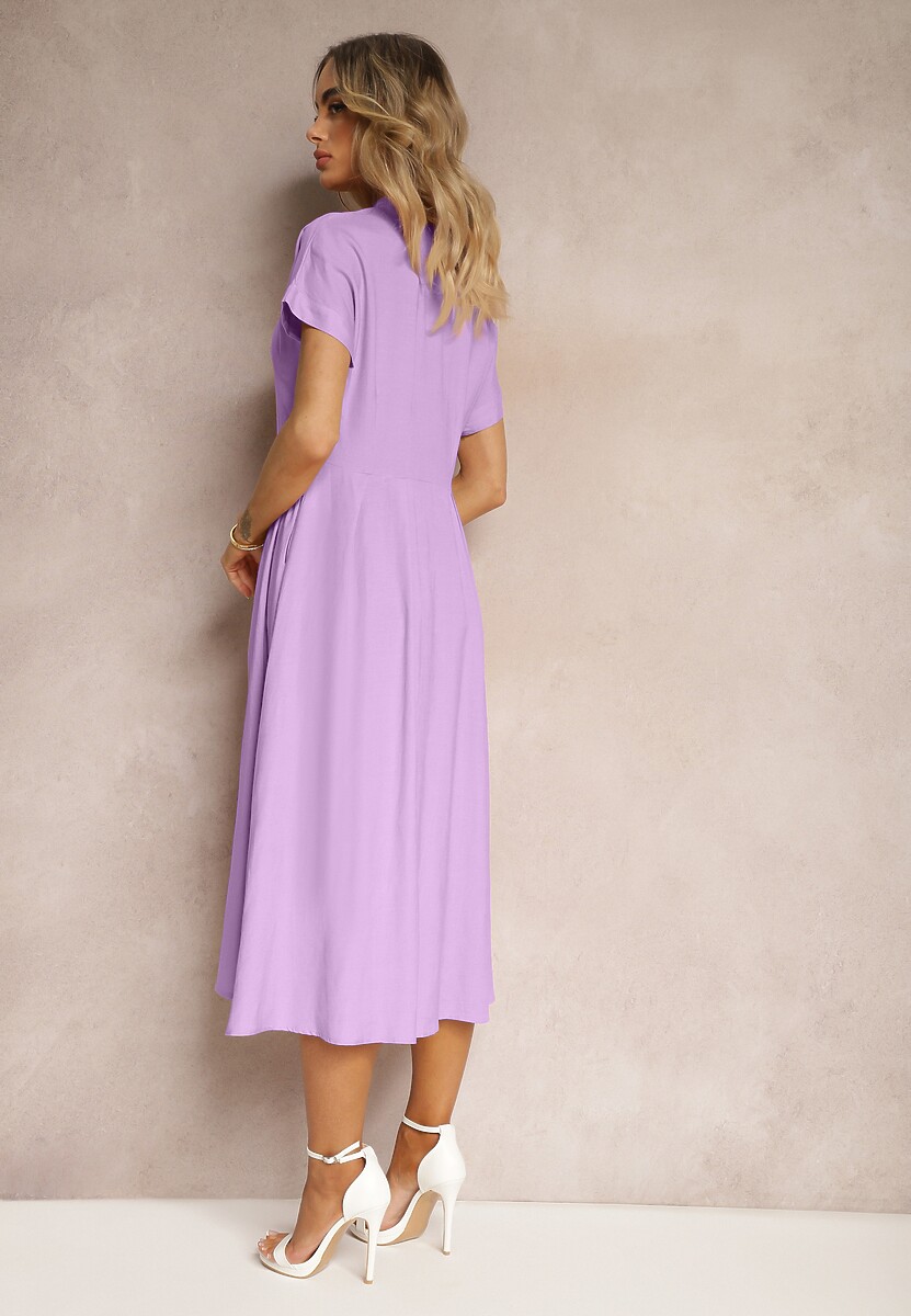 Fioletowa Sukienka Koszulowa z Lnem i Wiskozą Jucilla