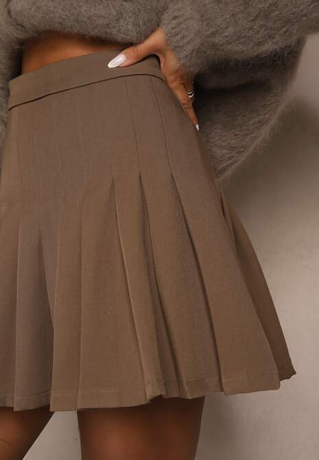 Brązowe Plisowane Spódnico-Spodenki z Wiskozą z Wysokim Stanem Annorys