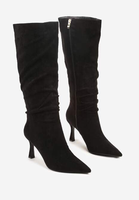 Czarne Kozaki na Szpilce o Geometrycznym Kształcie Latonelle