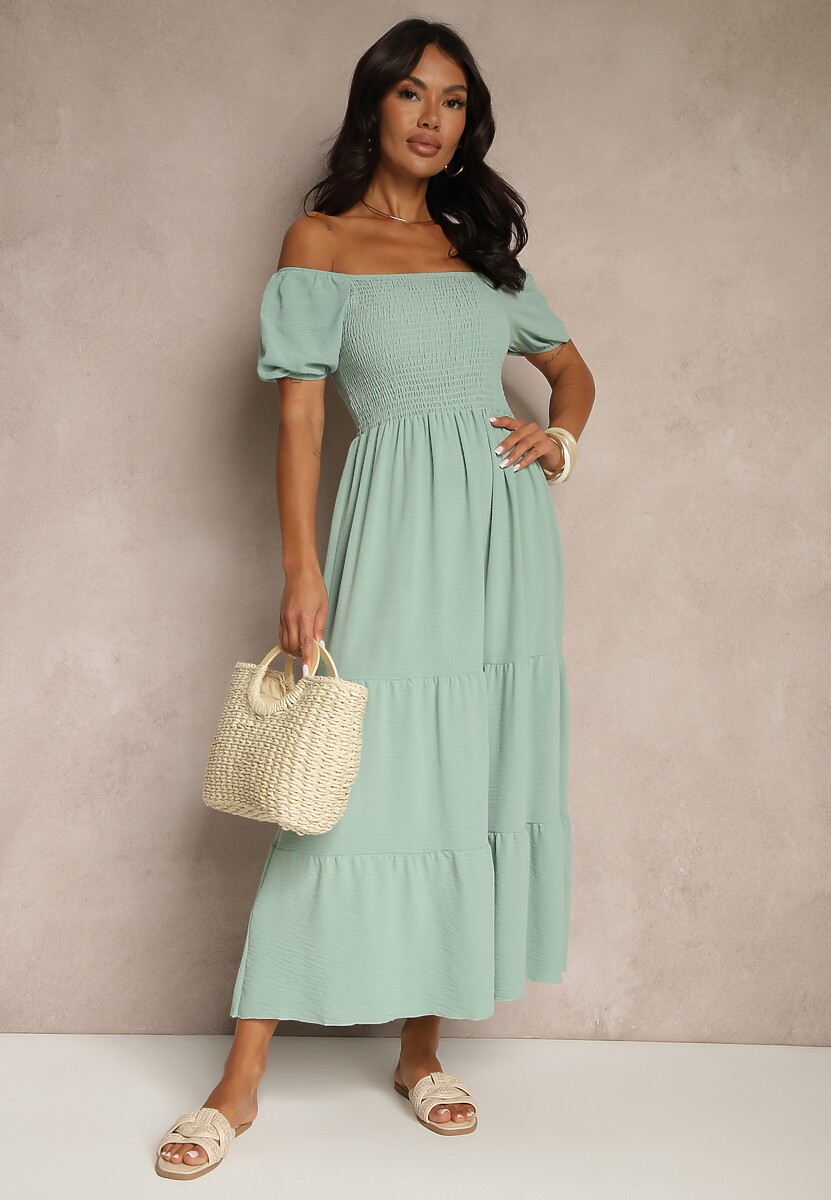 Zielona Sukienka Hiszpanka z Marszczoną Górą Lumirielle