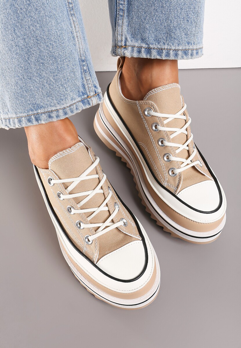 Ciemnobeżowe Trampki na Masywnej Platformie z Cholewką przed Kostkę Ableeva