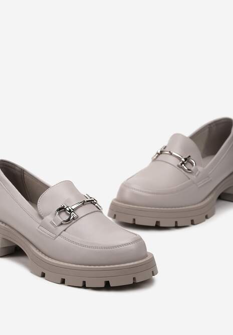 Jasnoszare Mokasyny Klasyczne na Grubej Podeszwie ze Skórzaną Wkładką Hecatema
