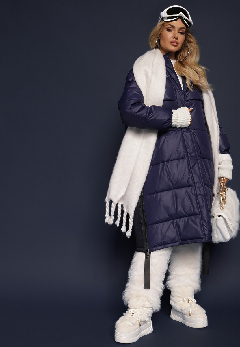 Granatowa Kurtka Pikowana Długa Pelo