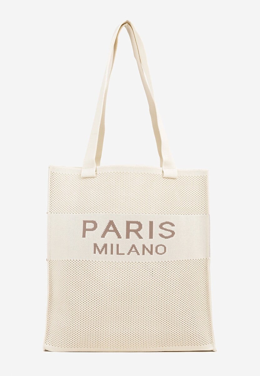 Beżowa Torebka Typu Shopper Zdobiona Tłoczeniami Salicella