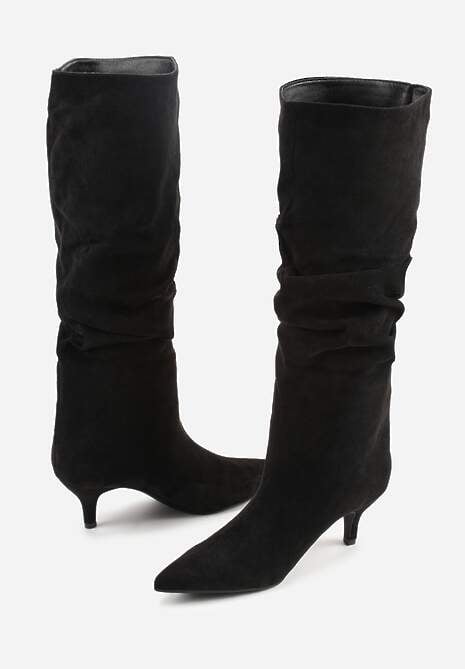 Czarne Kozaki na Kaczuszce z Marszczoną Cholewką Alavitte