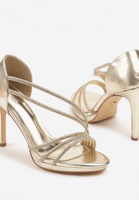 Złote Sandały Vices na Szpilce Ozdobione Cyrkoniami Noritia