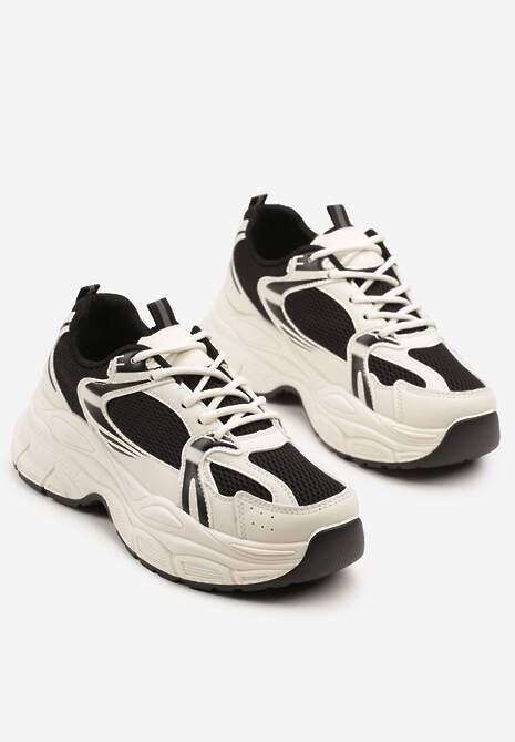 Beżowo-Czarne Sneakersy Vices na Platformie Ozdobione Tłoczeniem Natiselle