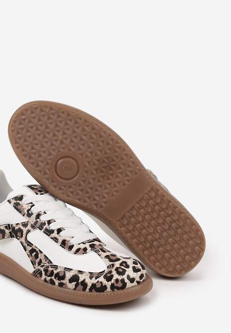 Panterkowo-Białe Sneakersy Klasyczne Tenisówki Zdobione Klamerką Senaniela