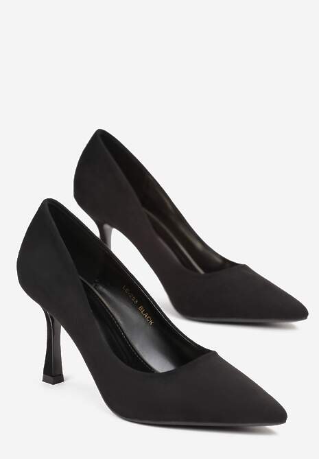 Czarne Szpilki ze Szpiczastym Noskiem z Imitacji Zamszu Remeva