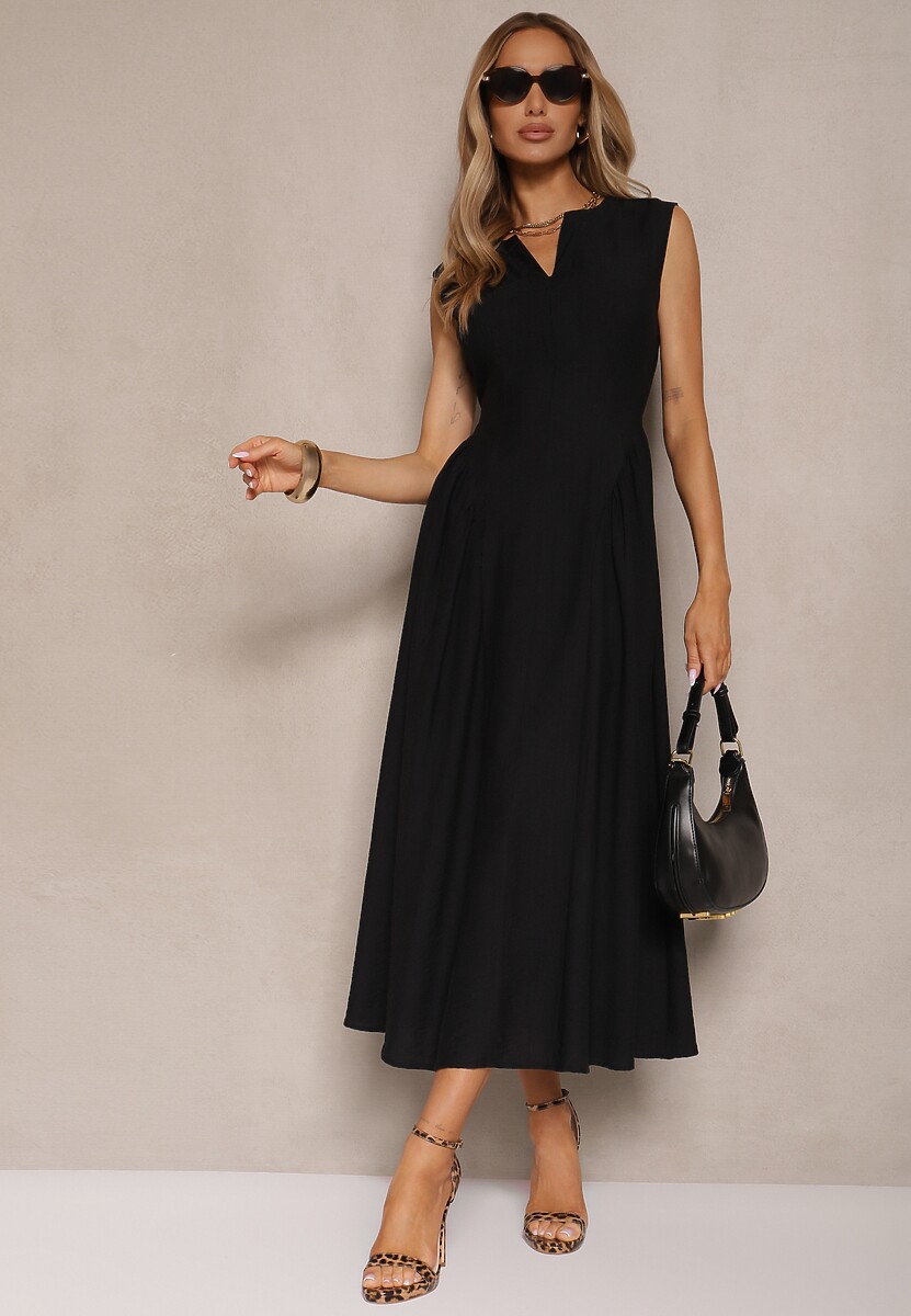 Czarna Rozkloszowana Sukienka z Wiskozy Lirune