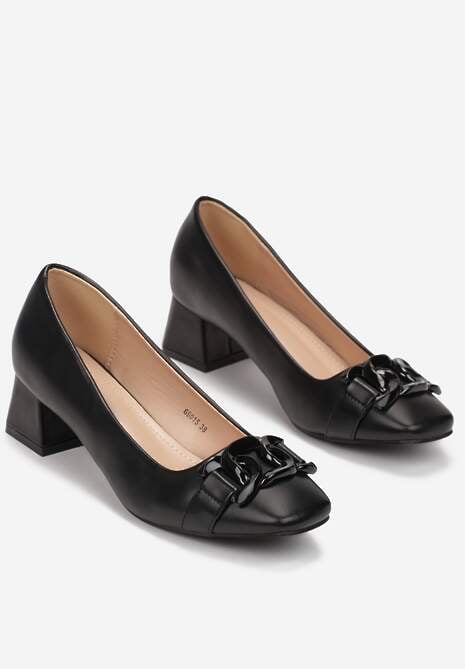 Czarne Czółenka z Klamerką na Kwadratowym Nosku Earla