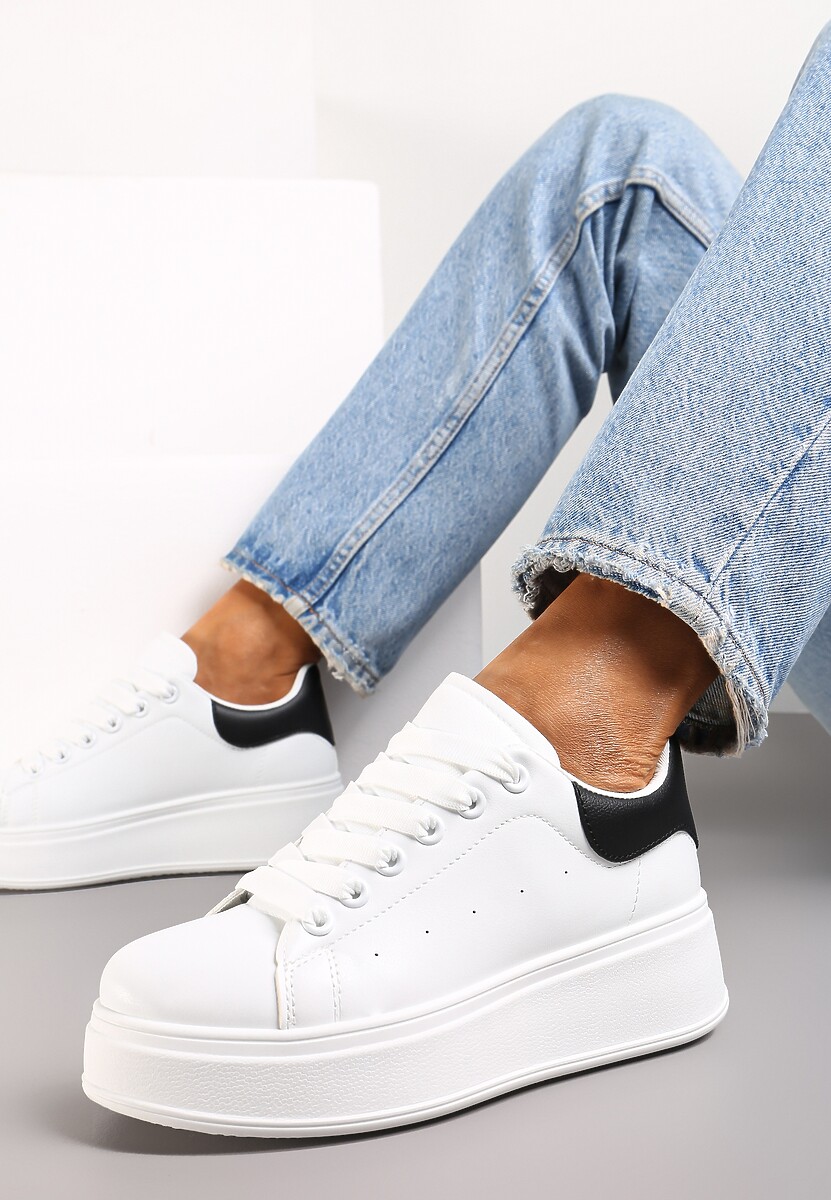 Biało-Czarne Sneakersy przed Kostkę na Grubej Podeszwie Arionn