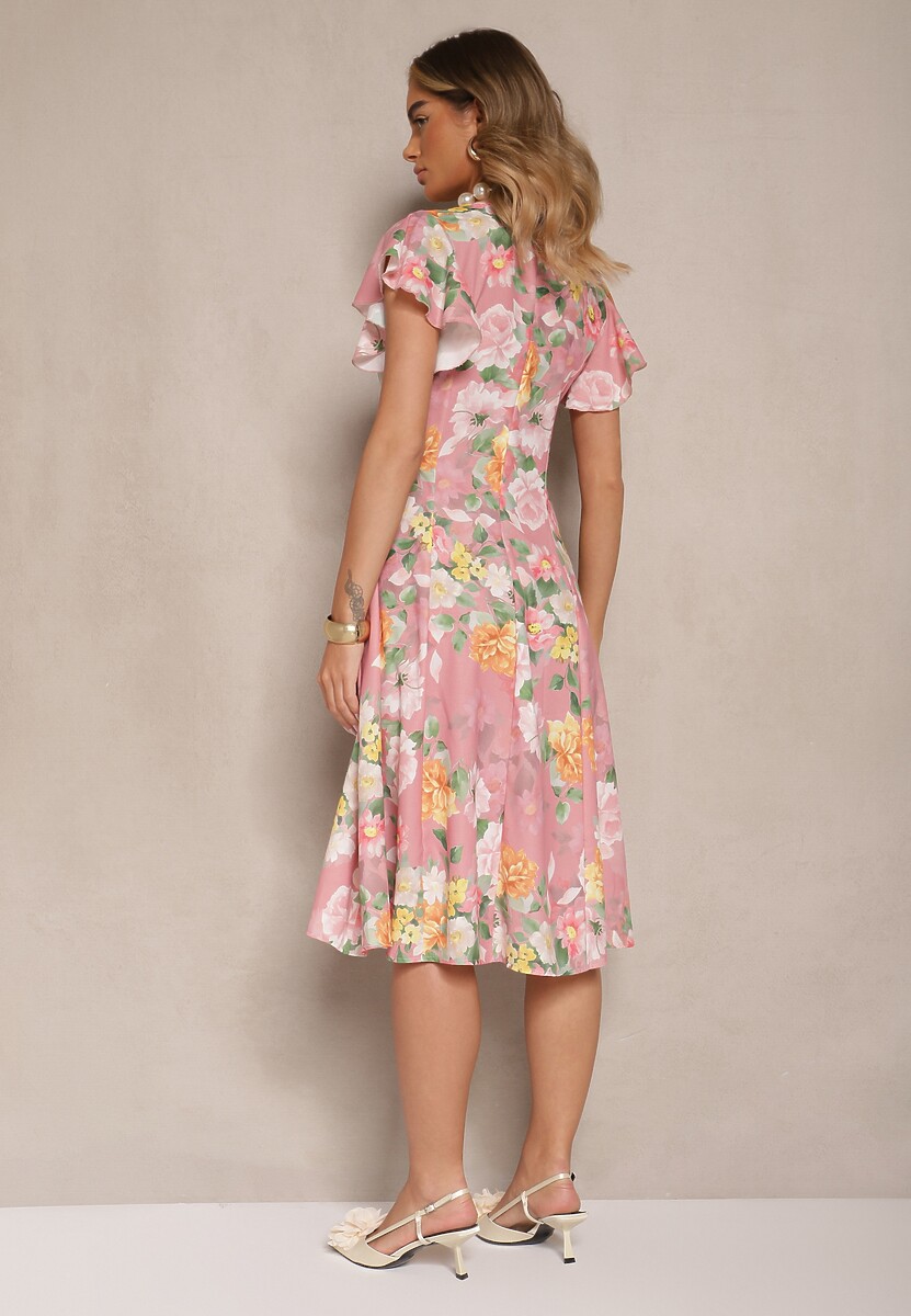 Różowa Kopertowa Sukienka w Kwiaty Atesalia