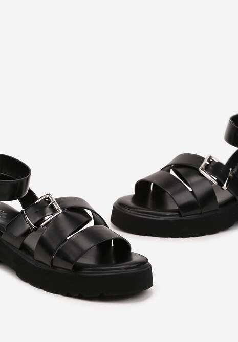 Czarne Sandały Typu Gladiatorki ze Sprzączkami Ilimessa