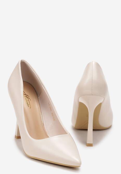 Beżowe Szpilki na Geometrycznym Obcasie i Nosek w Szpic Versara