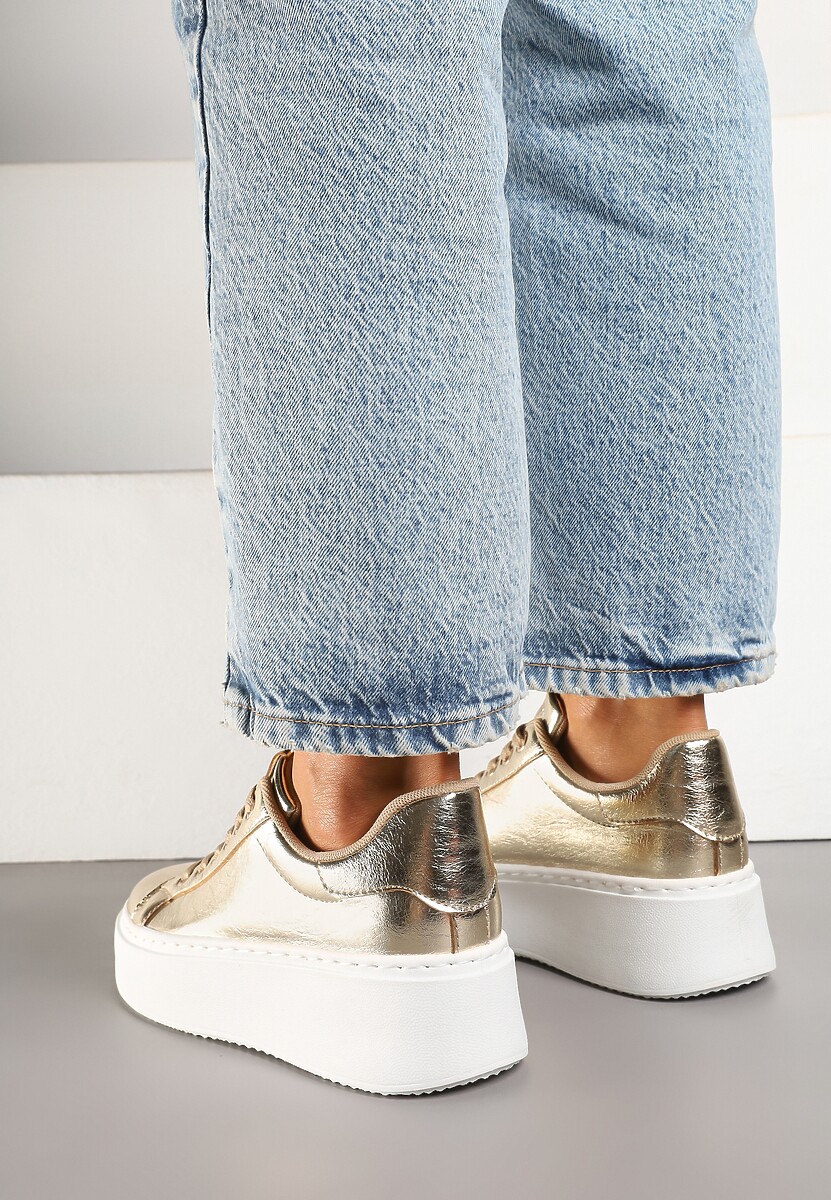Złote Sneakersy na Grubej Podeszwie Cernanda