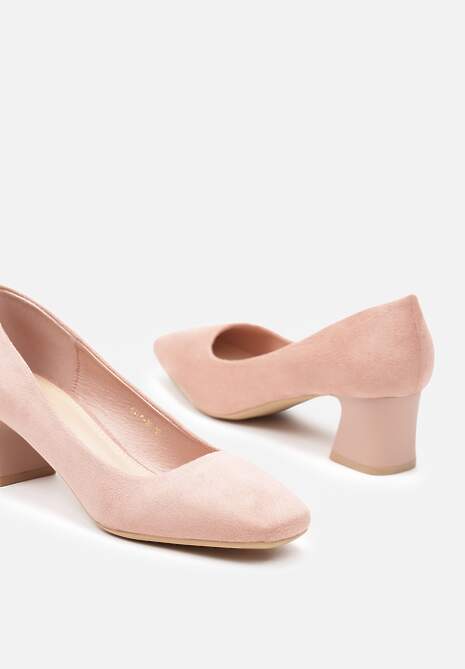 Różowe Czółenka z Kwadratowym Noskiem na Słupku z Wyściółką z Ekoskóry Nesha