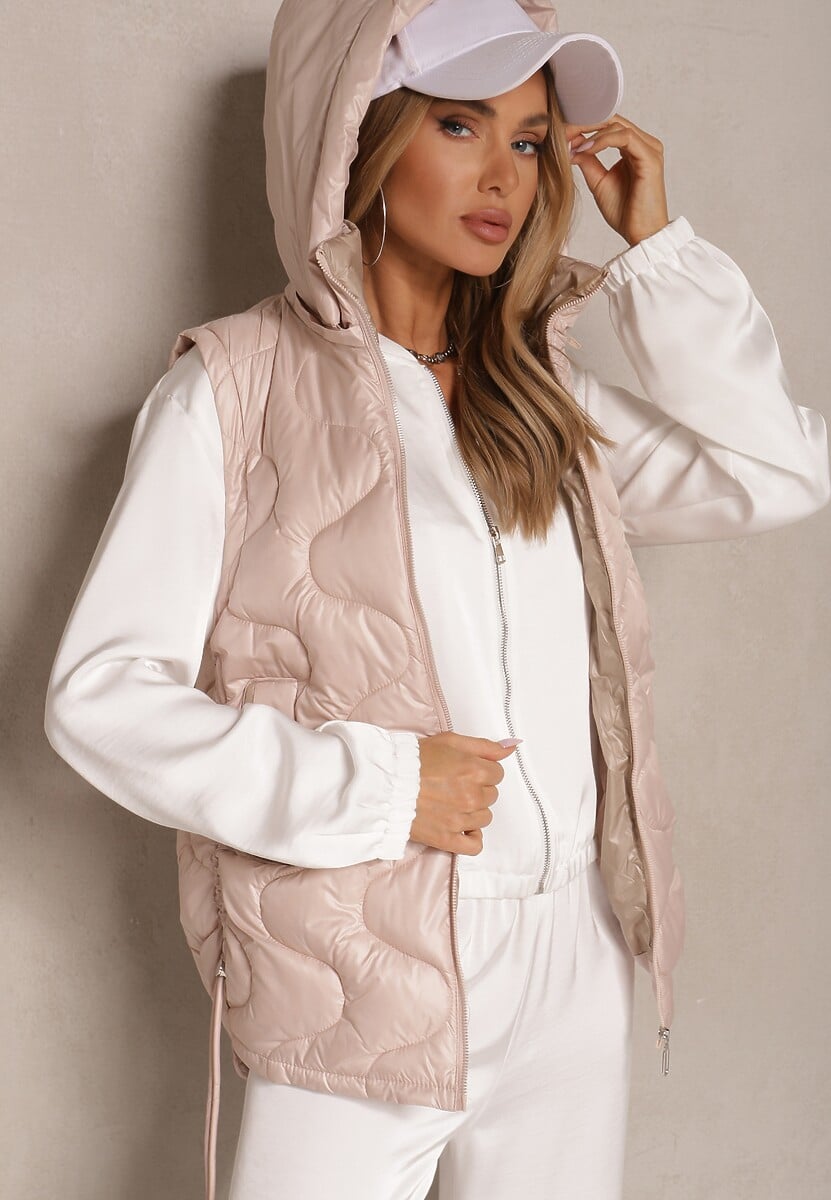 Brązowa Kamizelka z Odpinanym Kapturem Ozdobnie Pikowana Silzeki