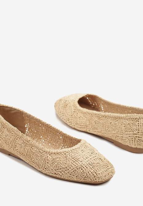 Beżowe Balerinki z Cholewką z Plecionki Relore