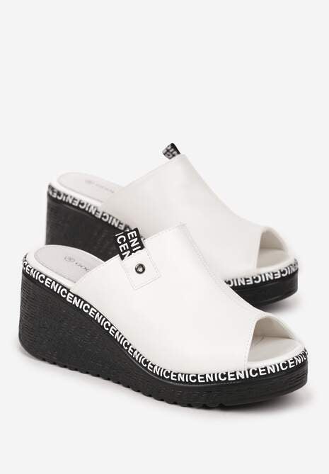 Białe Klapki na Koturnie z Otwartym Noskiem Kenara