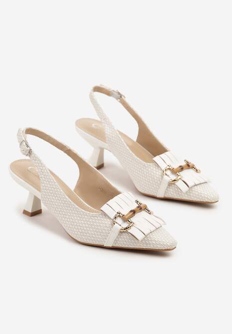 Białe Sandały na Kaczuszce Typu Slingback Ozdobione Klamrą Tolirea