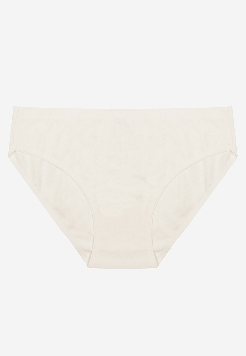 Białe Majtki Figi z Bawełny Zdobione Tłoczonym Wzorem Annalesa