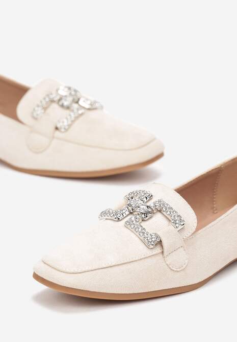 Beżowe Mokasyny z Klamerką w Cyrkonie Bile