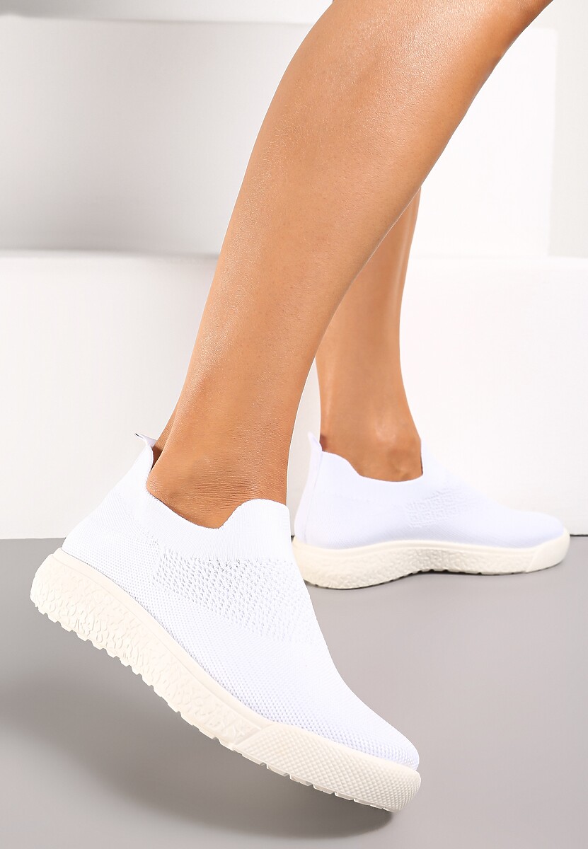 Beżowe Buty Sportowe ze Skarpetkową Cholewką i Ściągaczem Arnalli