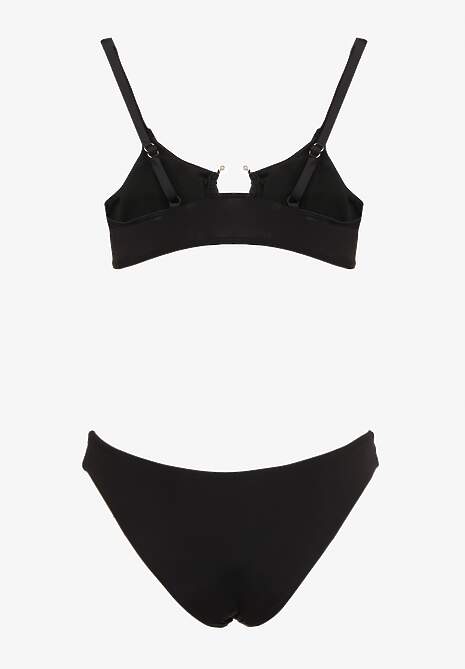 Czarne Bikini Nieodpinany Biustonosz z Usztywnianymi Miseczkami i Klamerką przy Dekolcie na Regulowanych Ramiączkach Majtki z Elastyczną Gumką w Pasie Kiaramarie