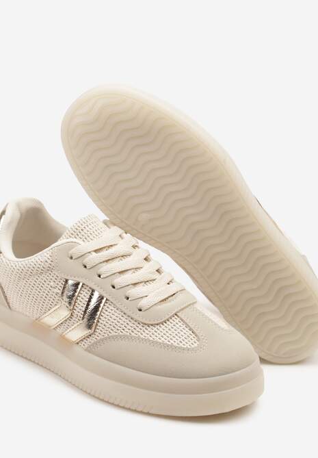 Beżowe Sneakersy Ozdobione Paskami Sadleane