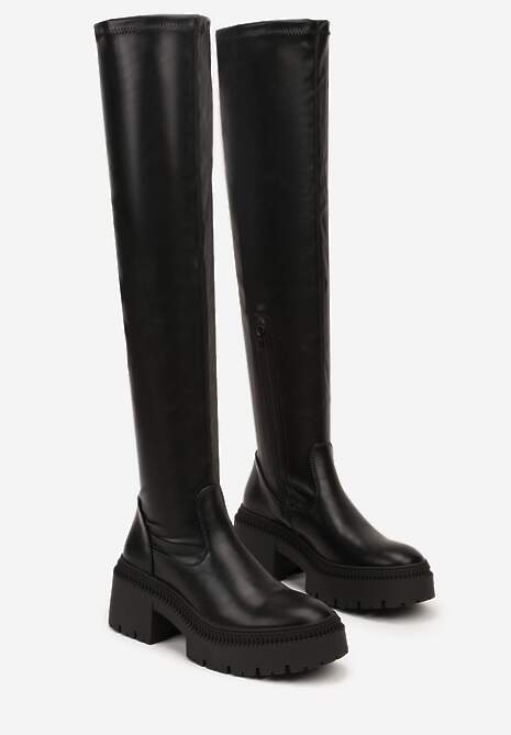 Czarne Kozaki Vices w Stylu Grunge z Wysoką Przylegającą Cholewką Gillie