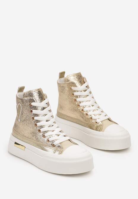 Złote Brokatowe Trampki na Platformie z Cholewką za Kostkę Nevirosa