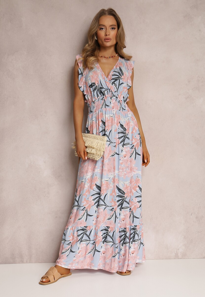 Jasnoniebieska Sukienka z Wiskozy Biran