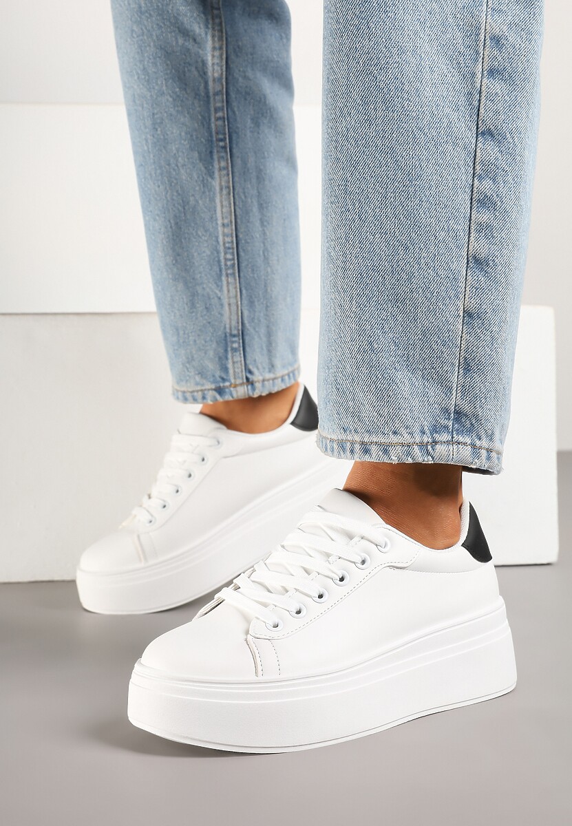 Biało-Czarne Basicowe Sneakersy na Platformie Milio