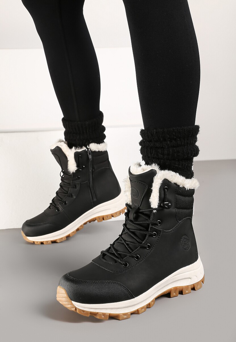 Czarne Botki Trekkingowe na Platformie ze Sznurowaniem Labrinna