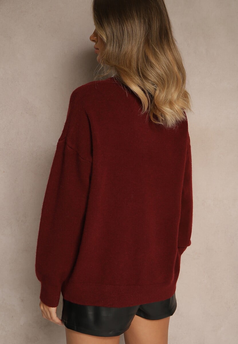 Bordowy Sweter z Wiskozy Oversize Conime