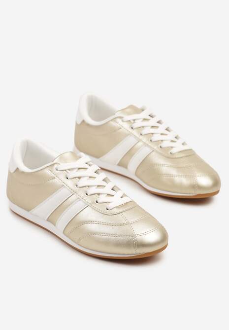Złoto-Białe Sneakersy Typu Tenisówki z Paseczkami Liantina