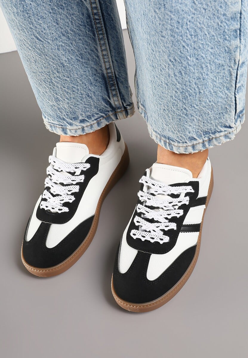 Czarno-Białe Sneakersy Tenisówki z Przeszyciami Lurivia