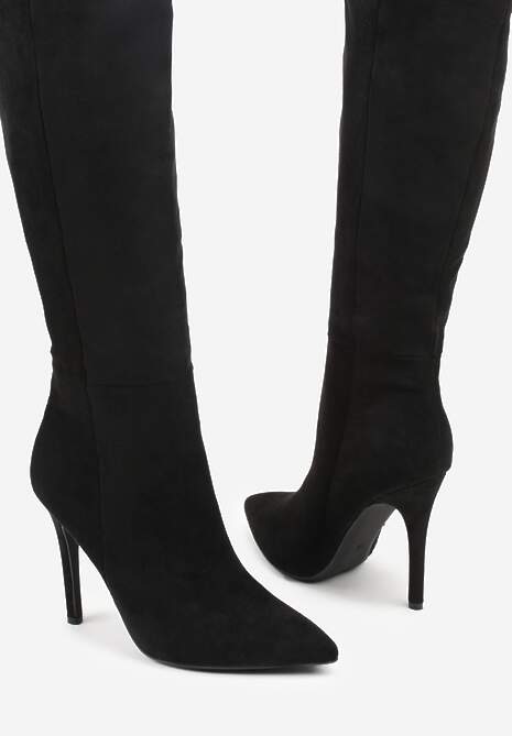 Czarne Kozaki na Szpilce do Kolan z Przylegającą Cholewką Gilvessa