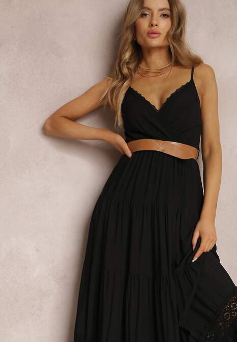 Czarna Sukienka z Paskiem Asoonice