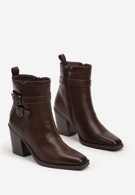 Brązowe Botki na Ściętym Obcasie z Klamrami Revirae