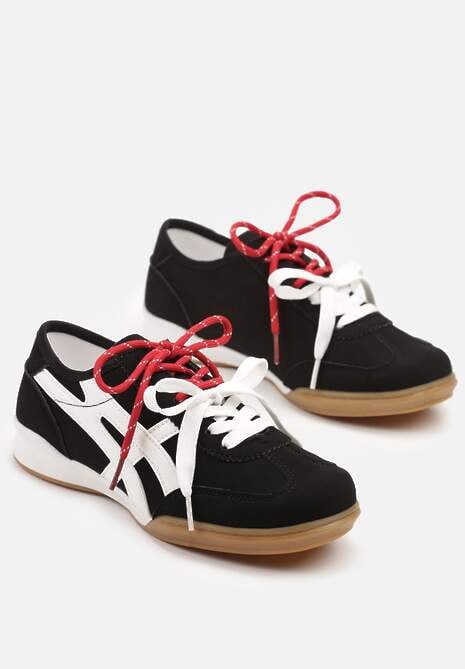 Czarne Sneakersy Ozdobione Geometrycznym Wzorem i Podwójnym Sznurowaniem Hirozi