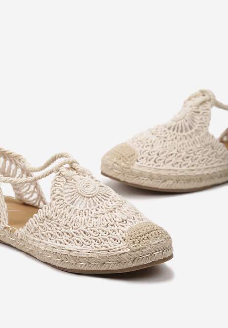 Beżowe Plecione Sandały Boho Wiązane Wokół Kostki Illara