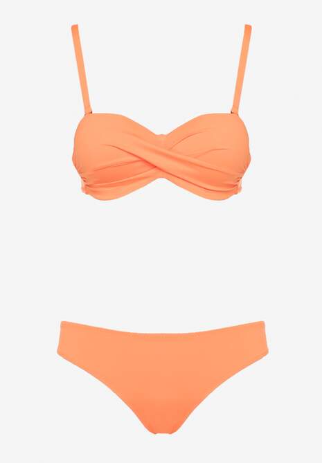 Pomarańczowe Bikini 2 Pary Majtek Typu Figi i Biustonosz Wiązany na Plecach Galanoria