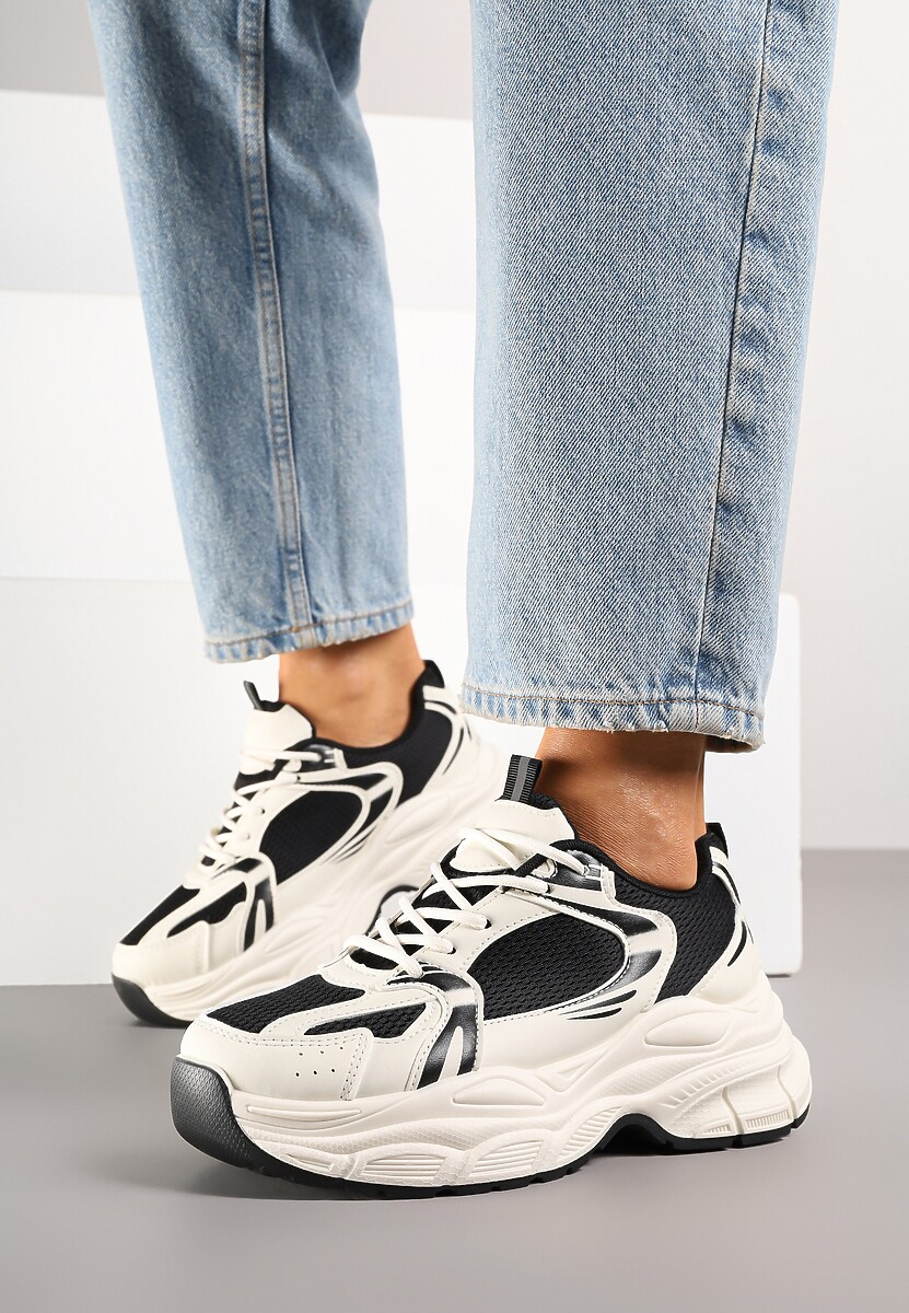 Beżowo-Czarne Sneakersy Vices na Platformie Ozdobione Tłoczeniem Natiselle