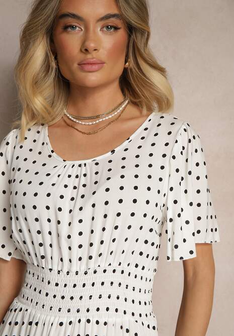 Biała Bawełniana Sukienka o Rozkloszowanym Fasonie w Kropki Tolimirae